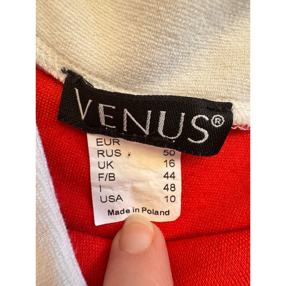 Venus Red White Knit Sheath Dress‎ Sleeveless Button Accent Mod Retro Sz 10 - Picture 5 of 9